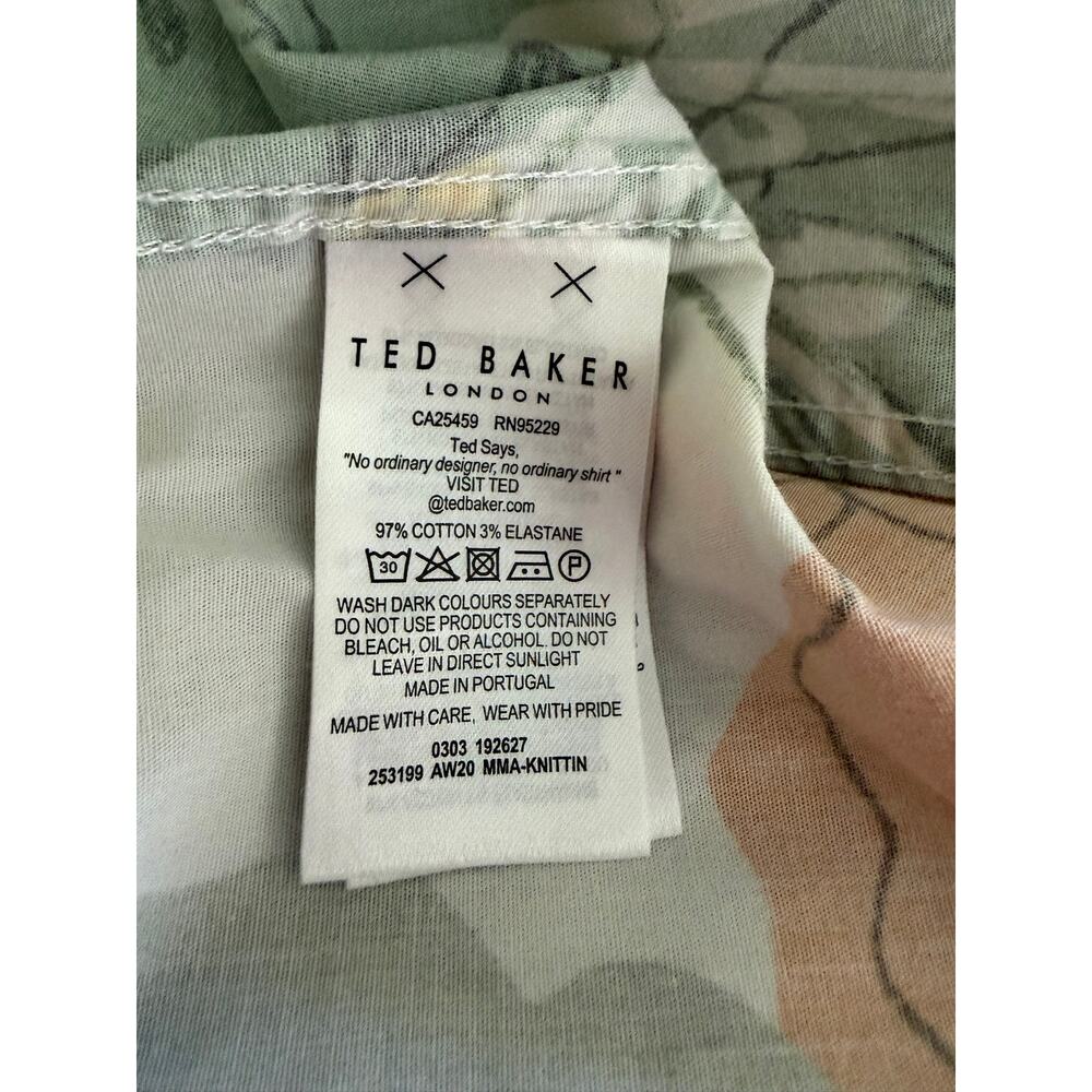 Ted Baker London Men Multicolor Floral Button Front Short Sleeve Shirt Size 7 - Picture 4 of 9